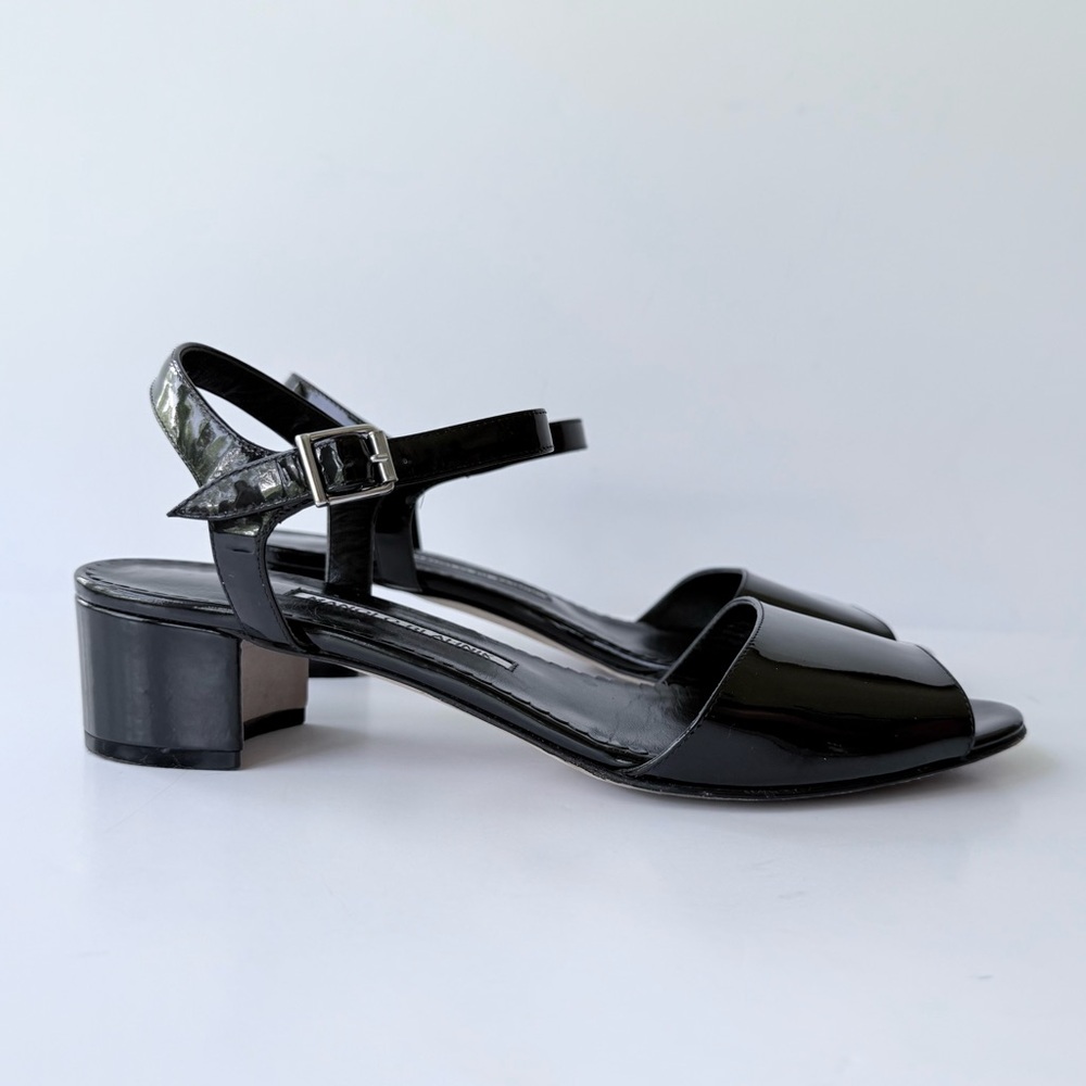 Manolo Blahnik Affian Sandal in Black Patent Leather 39 / 8 - Picture 3 of 16